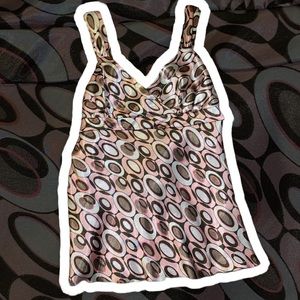 iz Byer California brown pink and white silk tank